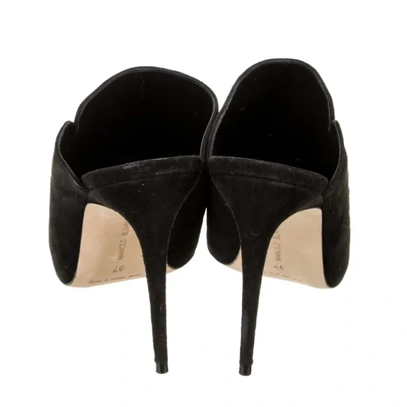 Manolo Blahnik Black Suede Mules with Silver Eyelets Sz 37